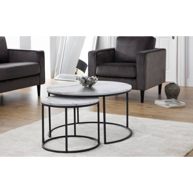 Julian Bowen Bellini Round Nesting Coffee Table - White Marble - image 1