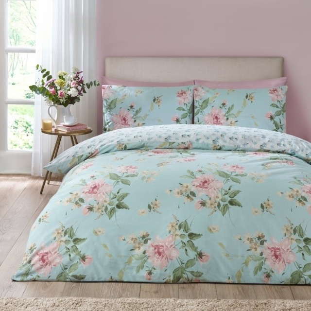 Catherine Lansfield Avebury Floral Duvet Set - Duck Egg - Double - image 1