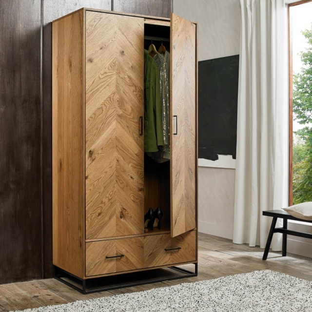 Vaughan Chevron Oak Double Wardrobe - image 1