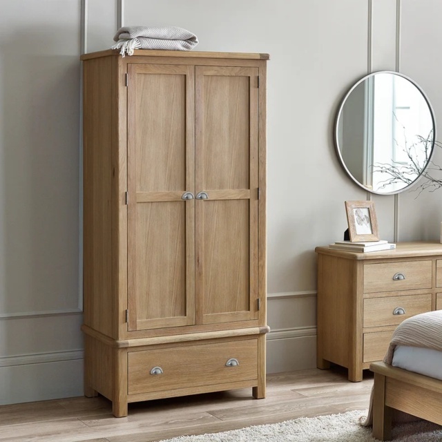 Julian Bowen Memphis 2 Door 1 Drawer Wardrobe - Limed Oak - image 1