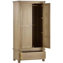 Julian Bowen Memphis 2 Door 1 Drawer Wardrobe - Limed Oak - thumbnail 3
