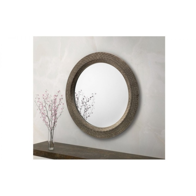Julian Bowen Cadence Large Round Pewter Wall Mirror - image 1