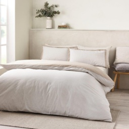 Catherine Lansfield Oxford Pinstripe Duvet Set - Natural - Single - thumbnail 1