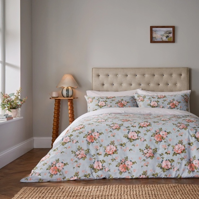 Fable Wild Rose Duvet Set - Duck Egg and Powder Pink - Double - image 1