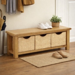 Ascot Rustic Oak Bench With Baskets