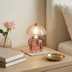 Candlelight Vintage Ridged Glass LED Table Lamp - Pink - thumbnail 2