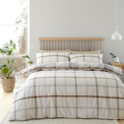 Catherine Lansfield Brushed Cotton Check Natural Duvet Set - Single - thumbnail 2
