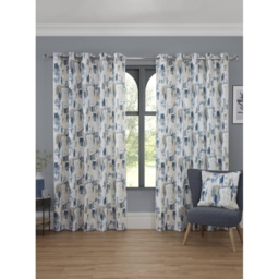 Sundour Bamford Abstact Lined Eyelet Curtains - Cobalt - W 90 x D 72 - thumbnail 1