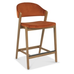 Brandon Rustic Oak Upholstered Bar Stool - Rust Velvet - thumbnail 2