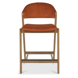 Brandon Rustic Oak Upholstered Bar Stool - Rust Velvet - thumbnail 3