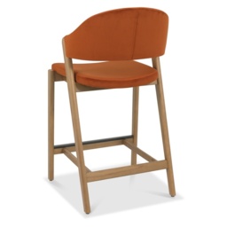 Brandon Rustic Oak Upholstered Bar Stool - Rust Velvet - thumbnail 4