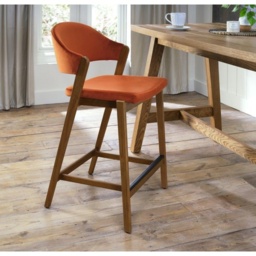 Brandon Rustic Oak Upholstered Bar Stool - Rust Velvet - thumbnail 1