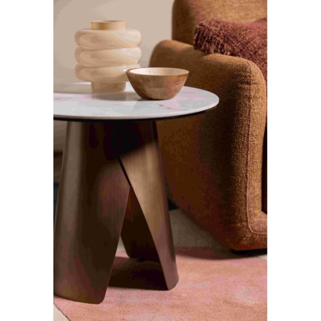 Davos Lamp Table - Brushed Bronze/White Marble - image 1