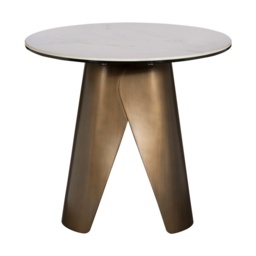 Davos Lamp Table - Brushed Bronze/White Marble - thumbnail 2