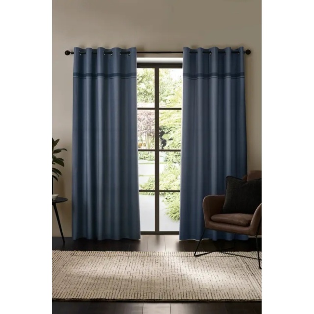 Catherine Lansfield Melville Lined Eyelet Curtains - Blue - W 66 x D 72 - image 1