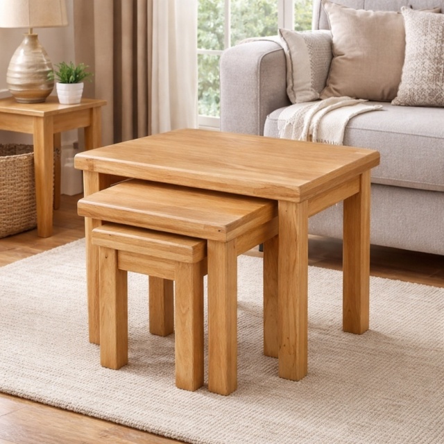 Ascot Rustic Oak Nest of Tables - image 1