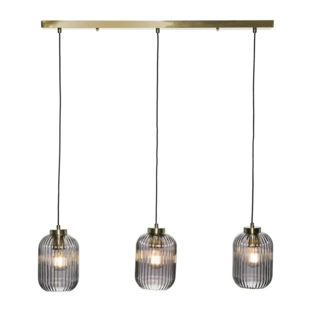 BHS Lyna 3 Light Bar Ceiling Pendant Light - Smoke/Satin Brass - image 1