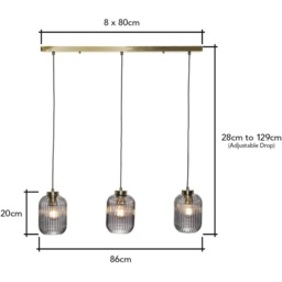 BHS Lyna 3 Light Bar Ceiling Pendant Light - Smoke/Satin Brass - thumbnail 2