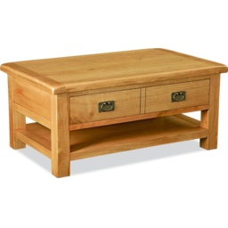 Ascot Rustic Oak Rectangular Large Coffee Table With Drawer and Shelf - thumbnail 2