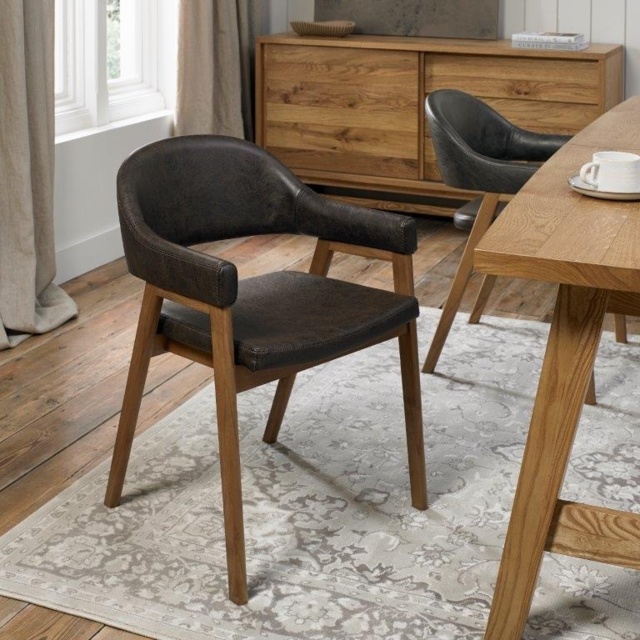 Brandon Rustic Oak Upholstered Arm Chair Pair - Old West Vintage Bonded Leather - image 1