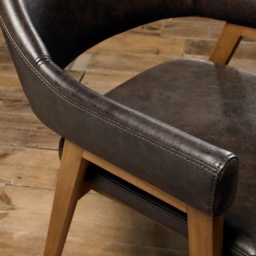 Brandon Rustic Oak Upholstered Arm Chair Pair - Old West Vintage Bonded Leather - thumbnail 2