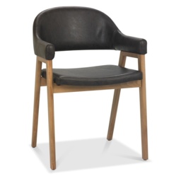 Brandon Rustic Oak Upholstered Arm Chair Pair - Old West Vintage Bonded Leather - thumbnail 4