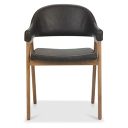 Brandon Rustic Oak Upholstered Arm Chair Pair - Old West Vintage Bonded Leather - thumbnail 3