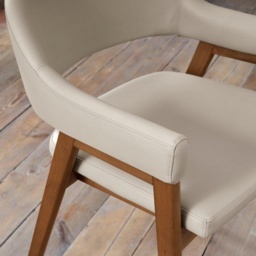Brandon Rustic Oak Upholstered Arm Chair Pair - Ivory Bonded Leather - thumbnail 2