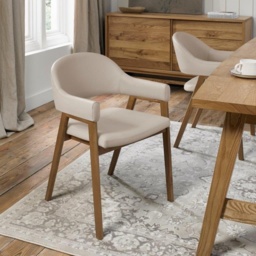 Brandon Rustic Oak Upholstered Arm Chair Pair - Ivory Bonded Leather