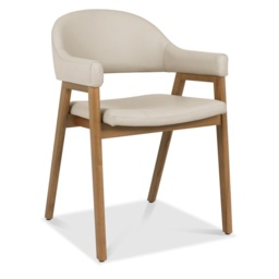 Brandon Rustic Oak Upholstered Arm Chair Pair - Ivory Bonded Leather - thumbnail 3