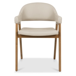 Brandon Rustic Oak Upholstered Arm Chair Pair - Ivory Bonded Leather - thumbnail 4