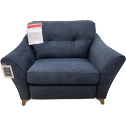 G Plan Hatton Snuggler Chair in Girona Midnight Fabric With Walnut Wood