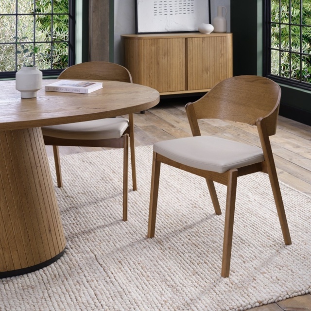 Kingston Rustic Oak Ply Back Dining Chair - Ivory Bonded Leather Pair - image 1