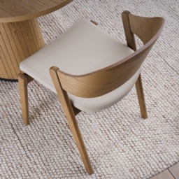 Kingston Rustic Oak Ply Back Dining Chair - Ivory Bonded Leather Pair - thumbnail 5