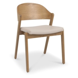 Kingston Rustic Oak Ply Back Dining Chair - Ivory Bonded Leather Pair - thumbnail 2