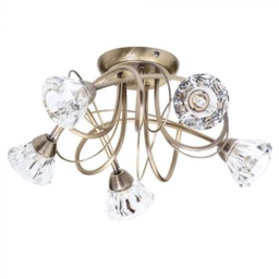 BHS Marianne 5 Light Ceiling Light - Antique Brass/Clear