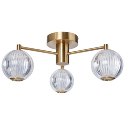BHS Rimi Acrylic Ball 3 Light Semi Flush - Brass - thumbnail 2