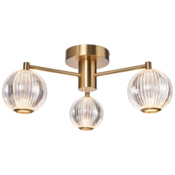 BHS Rimi Acrylic Ball 3 Light Semi Flush - Brass - thumbnail 1