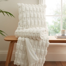 Bianca Carved Faux Fur Filled Cushion 50cm - Cream - thumbnail 2