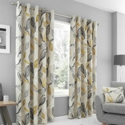 Fusion Ensley Lined Eyelet Curtains - Ochre - 66 x 90 - thumbnail 1