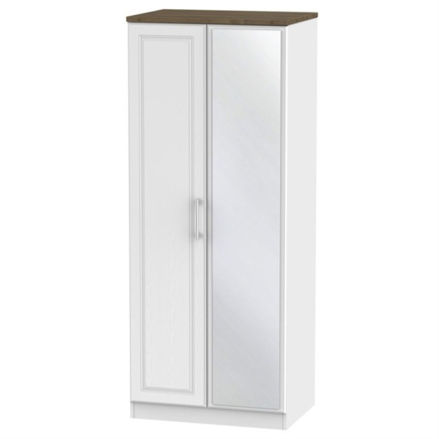 Kent 2 Door Mirror Wardrobe - White Ash and Oak - image 1