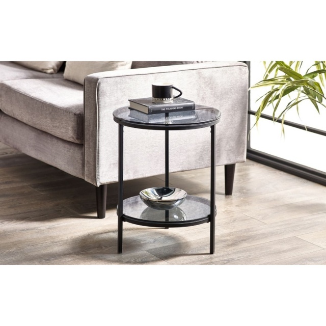 Julian Bowen Chicago Round Lamp Table With Shelf - Smoked Glass