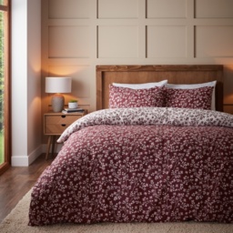 Catherine Lansfield Brushed Grace Floral Leaf Duvet Set - Red - Single - thumbnail 1