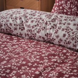 Catherine Lansfield Brushed Grace Floral Leaf Duvet Set - Red - Single - thumbnail 4