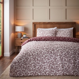 Catherine Lansfield Brushed Grace Floral Leaf Duvet Set - Red - Single - thumbnail 2