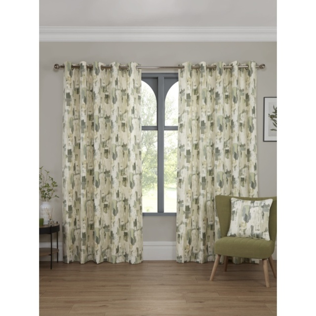 Sundour Bamford Abstract Lined Eyelet Curtains - Fennel - W 66 x D 54 - image 1
