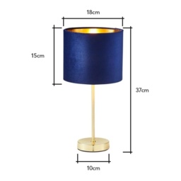 BHS Velvet Table Lamp - Navy/Brass - thumbnail 3