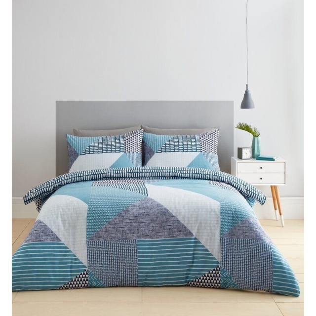 Catherine Lansfield Larsson Geo Teal Duvet Set - Double - image 1