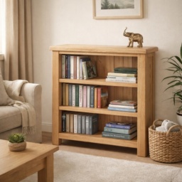 Ascot Rustic Oak Low Bookcase - thumbnail 1
