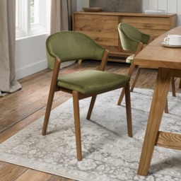 Brandon Rustic Oak Upholstered Chair Pair - Cedar Velvet - thumbnail 1